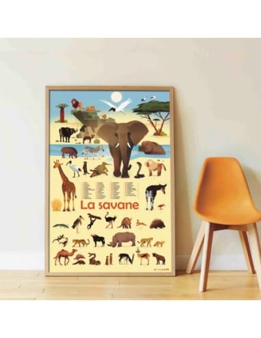 Poster cu Stickere Repozitionabile – Animalele din Savana, Poppik (100 x 68 cm) - Imaginea 4